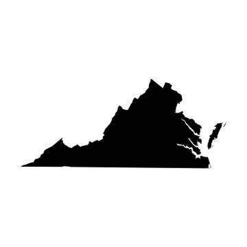 Virginia, state of USA - solid black silhouette map of country area. Simple flat Ilustração Stock