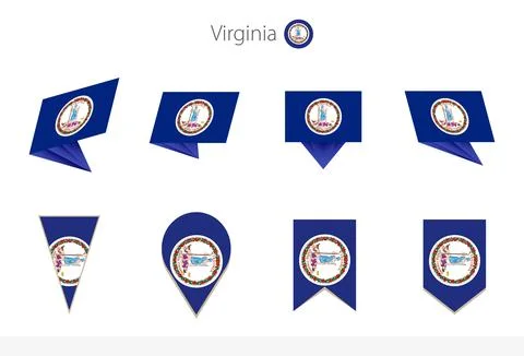 Virginia US State flag collection, eight versions of Virginia vector flags. 스톡 일러스트