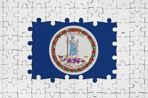 Virginia US state flag in frame of white puzzle pieces with missing central part Stock Photos