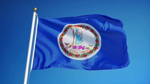 Virginia (U.S. state) flag in slow motion seamlessly looped with alpha Stock Footage 70005537