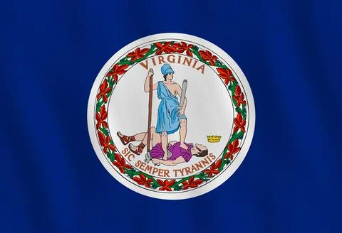 Virginia US state flag with waving effect, official proportion. Stock Illustration