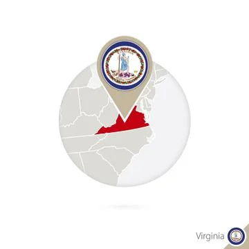 Virginia US State map and flag in circle. Map of Virginia, Virginia flag pi.. Stock Illustration