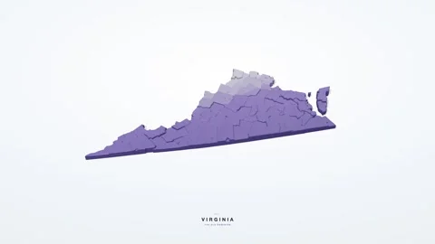 Virginia USA 3D isometric state map with county borders rotating on a clean Stockbeeldmateriaal 340404658