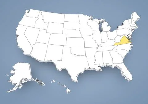 Virginia, va, highlighted on a contour map of usa, united states of america,  Stock Illustration