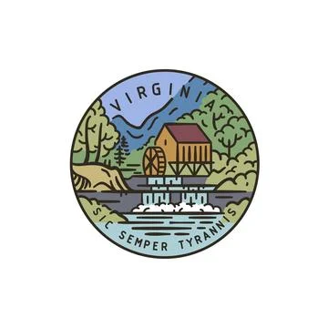 Virginia. Water mill Stock Illustration