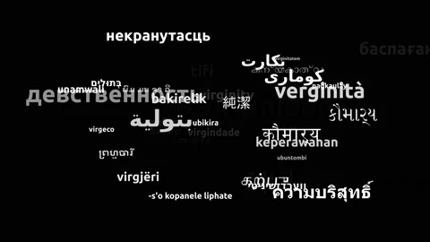 Virginity Translated in 49 Worldwide Languages Endless Looping 3d Zooming Wor Video stock 145197857