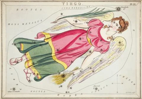 Virgo. Card Number 21 from Urania's Mirror, or A View of the Heavens, one of Stock Photos