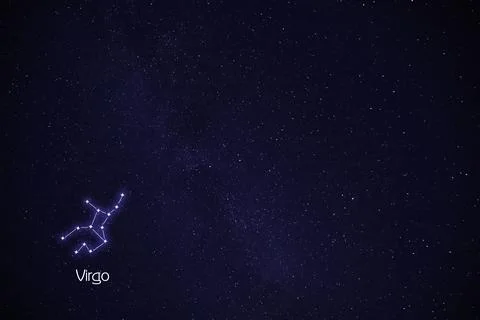 Virgo constellation. Stick figure pattern in starry night sky Stock Photos