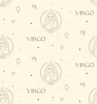 Virgo Zodiac Background Seamless Pattern 1. Astrology Signs Illustrazione stock