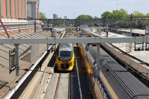 VIRM double deck intercity train at the railroad station of Dordrecht Stock Photos