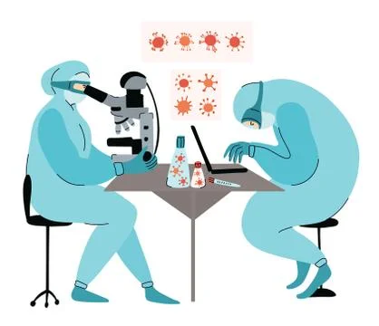 Virologist scientists study viruses in the lab. Stock Illustration