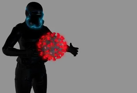 A virology Expert demonstrating a 3D model of Covid-19 Virus, Coronavirus 3d Stock Illustration