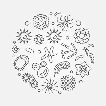Virology round vector microbiology minimal line illustration Stock-Illustration