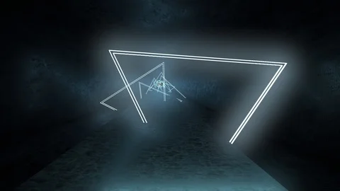 Virtual 3d game flying through neon light tunnel future technology design Stock Footage 108194085