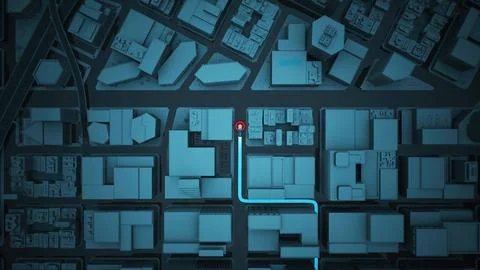 Virtual 3D GPS Map HUD Display of Driverless Car Navigating City Streets Illustration