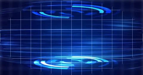 Virtual 3d hud moving background. Circular interface on top and bottom glow.. Stock Illustration