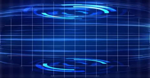 Virtual 3d hud moving background. Circular interface on top and bottom glow.. Illustrazione stock