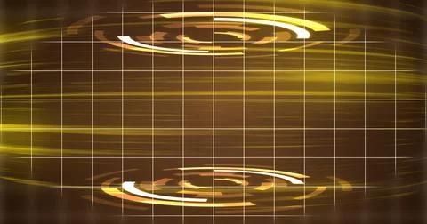 Virtual 3d hud moving background. Circular interface on top and bottom glow.. Illustrazione stock