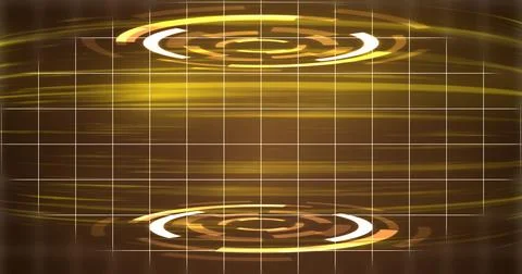 Virtual 3d hud moving background. Circular interface on top and bottom glow.. Stock Illustration