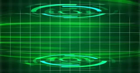 Virtual 3d hud moving background. Circular interface on top and bottom glow.. Stock Illustration