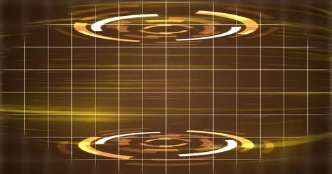 Virtual 3d hud moving background. Circular interface on top and bottom glow.. Illustrazione stock