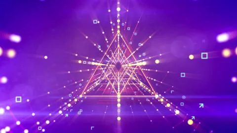 A virtual 3d illustration of a symmetric triangular neon tunnel with rhombus  Stock-Illustration