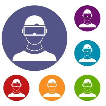 Virtual 3d reality goggles icons set Stock Illustration