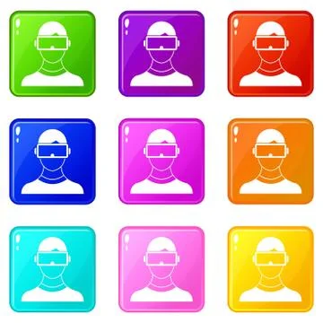 Virtual 3d reality goggles icons 9 set Stock Illustration