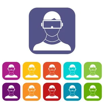 Virtual 3d reality goggles icons set Stock Illustration