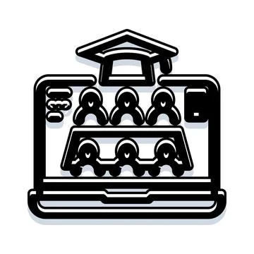 Virtual academic session featuring online learning with graduation cap Ilustración de archivo