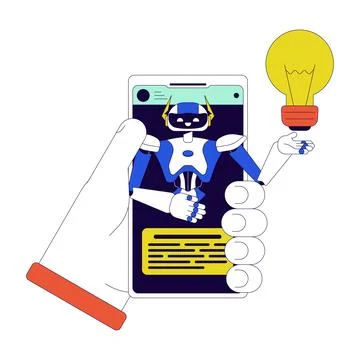 Virtual agent smartphone 2D linear illustration concept Stock Illustration