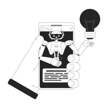 Virtual agent smartphone black and white 2D illustration concept Stock Illustration