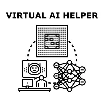 Virtual ai helper concept with machine learning Illustrazione stock