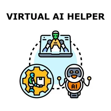 Virtual ai helper providing digital assistance service Stock Illustration