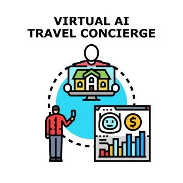 Virtual ai travel concierge assisting global journey planning Stock Illustration