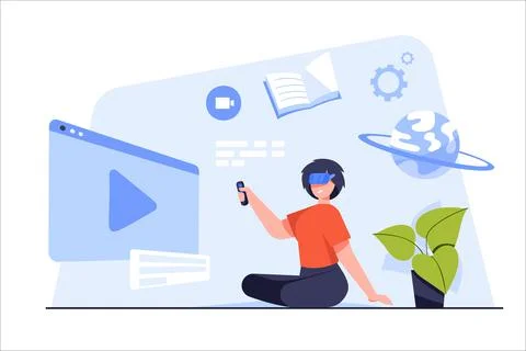 Virtual and Augmented Reality (VR) technology concept. VR headset holographic Stock Illustration