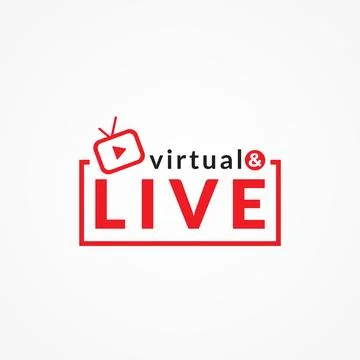 Virtual and Live logo concept with square shape and tv icon with play butto.. Illustrazione stock
