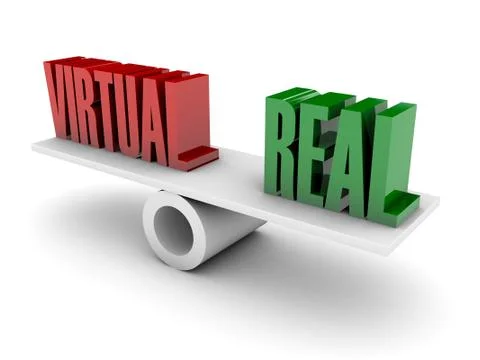 Virtual and Real .opposition. Concept 3D illustration. Stock Illustration