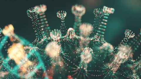 Virtual animated representation of coronavirus 2019-nCoV cells inside infected Stock Illustration