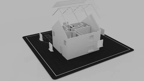 Virtual Animation of Architecture House Plan Sketch Draft Developing Building Stock Footage 100567173