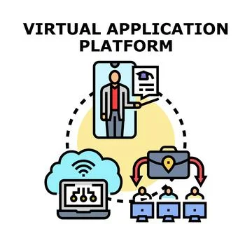 Virtual application platform creating remote learning and collaboration Stock Illustration