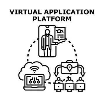 Virtual application platform creating remote learning and collaboration Stock Illustration