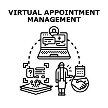 Virtual appointment management developing online scheduling healthcare system Stock Illustration