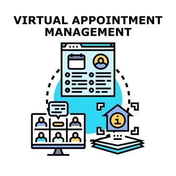 Virtual appointment management online scheduling and remote video conferencin Stock Illustration