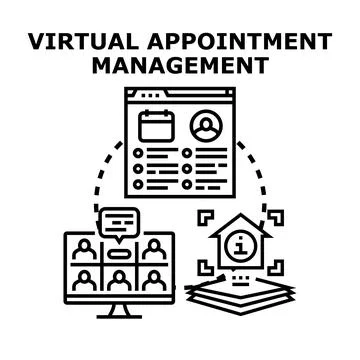 Virtual appointment management online scheduling and remote video conferencin Stock Illustration