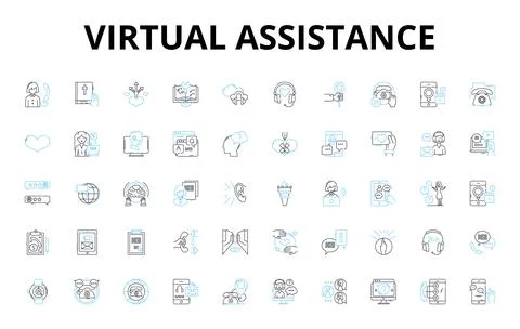 Virtual assistance linear icons set. Automation, Efficiency, Productivity Stock Illustration