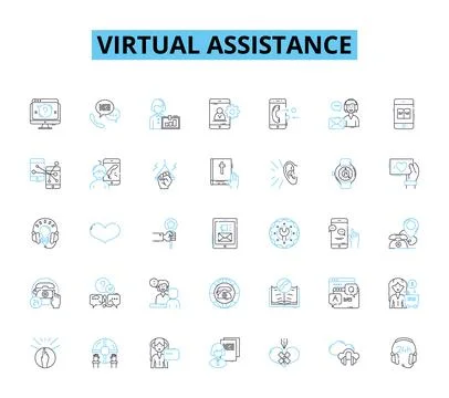 Virtual assistance linear icons set. Automation, Efficiency, Productivity Illustrazione stock