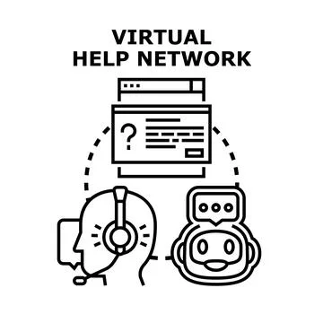 Virtual assistance network providing online customer help Stock Illustration
