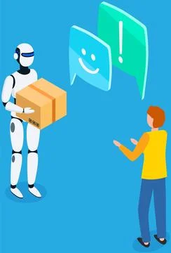 Virtual assistance vector concept. Robot automatic machine communicating with Stock Illustration