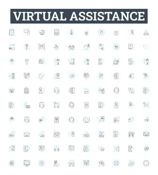Virtual assistance vector line icons set. Virtual, Assistance, AI, Chatbot Stock Illustration